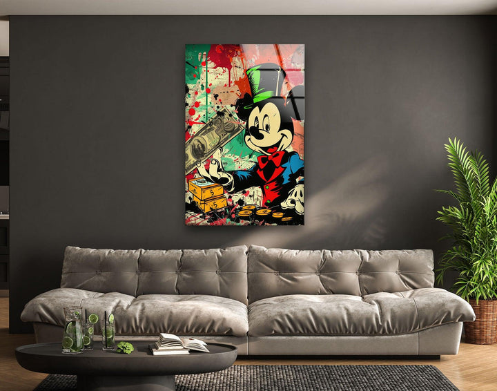 Mickey Mouse Dollars Glass Wall Art, glass wall decor, glass wall art decor