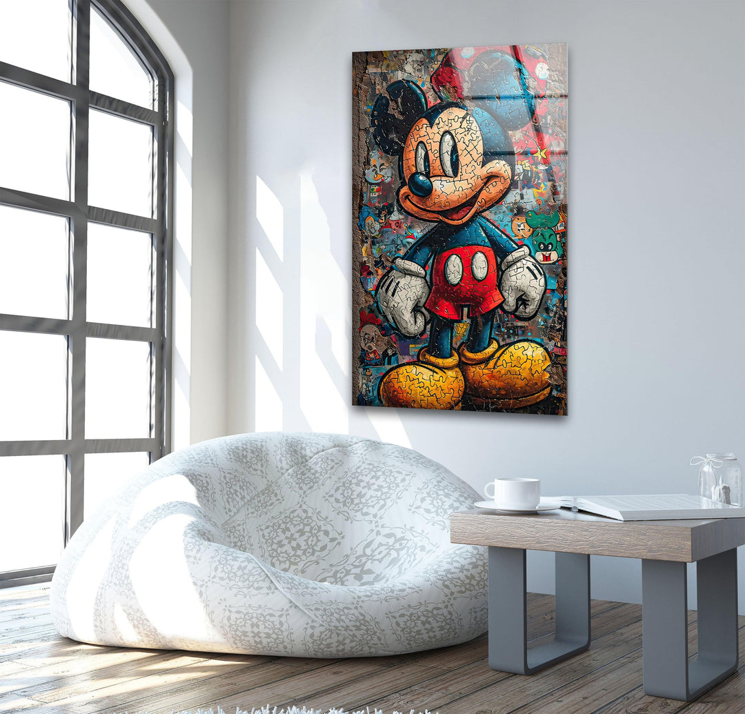 Mickey Mouse Jigsaw Glass Wall Art stained glass wall art, stained glass wall decor
