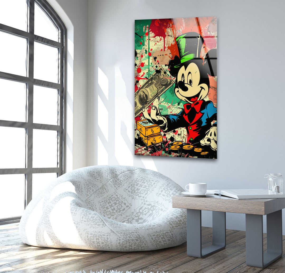 Mickey Mouse Dollars Glass Wall Art, Glass Printing Wall Art, Print photos on glass