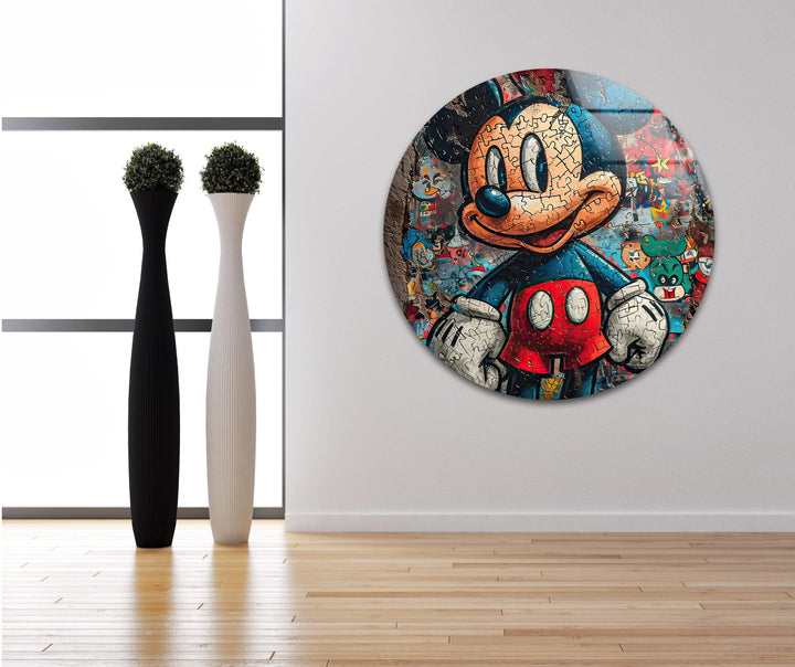 Mickey Mouse Jigsaw Glass Wall Art glass art painting, glass art for the Wall
