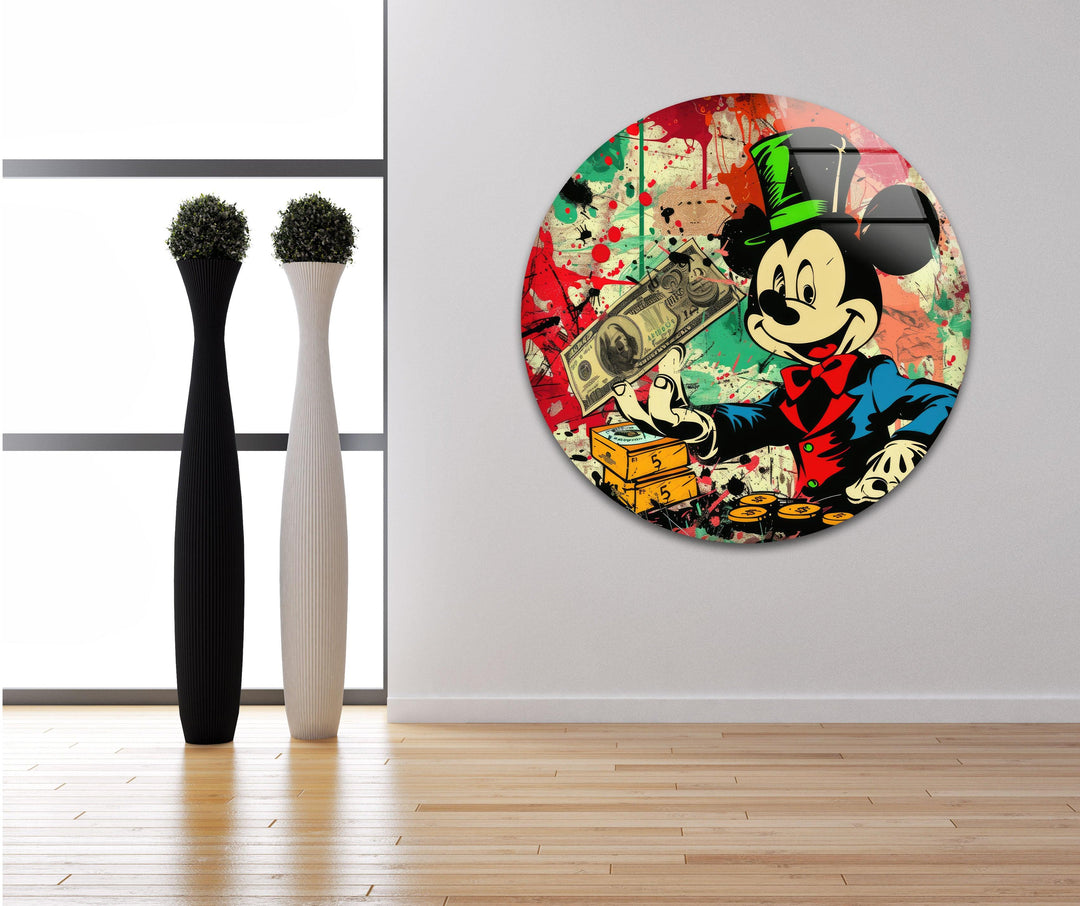 Mickey Mouse Dollars Glass Wall Art, glass pictures for Wall, glass prints wall art