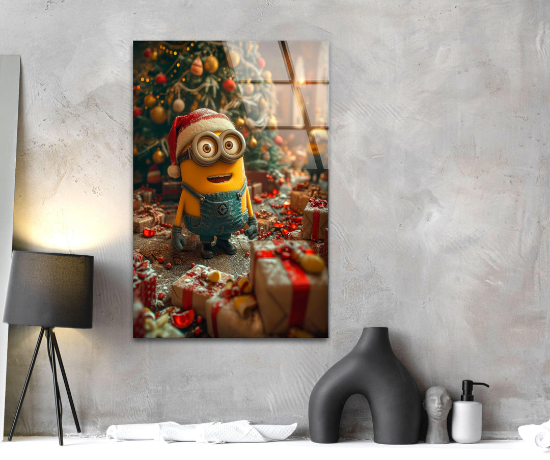 Minion Christmas Glass Wall Art custom glass photo prints, large glass prints
