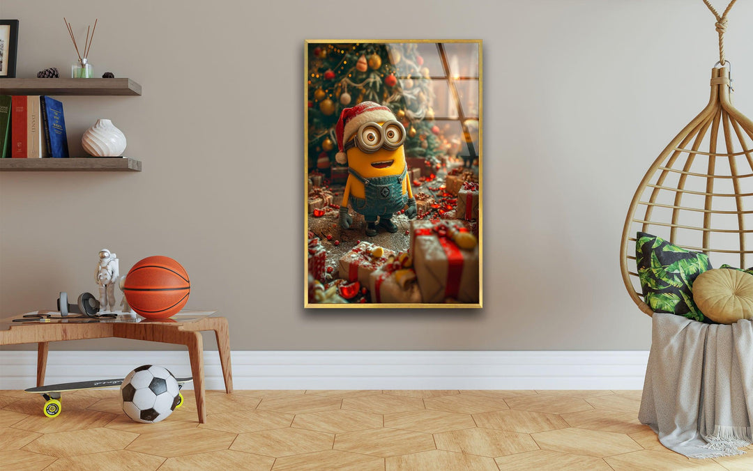 Minion Christmas Glass Wall Art photo print on glass, prints on glass wall art
