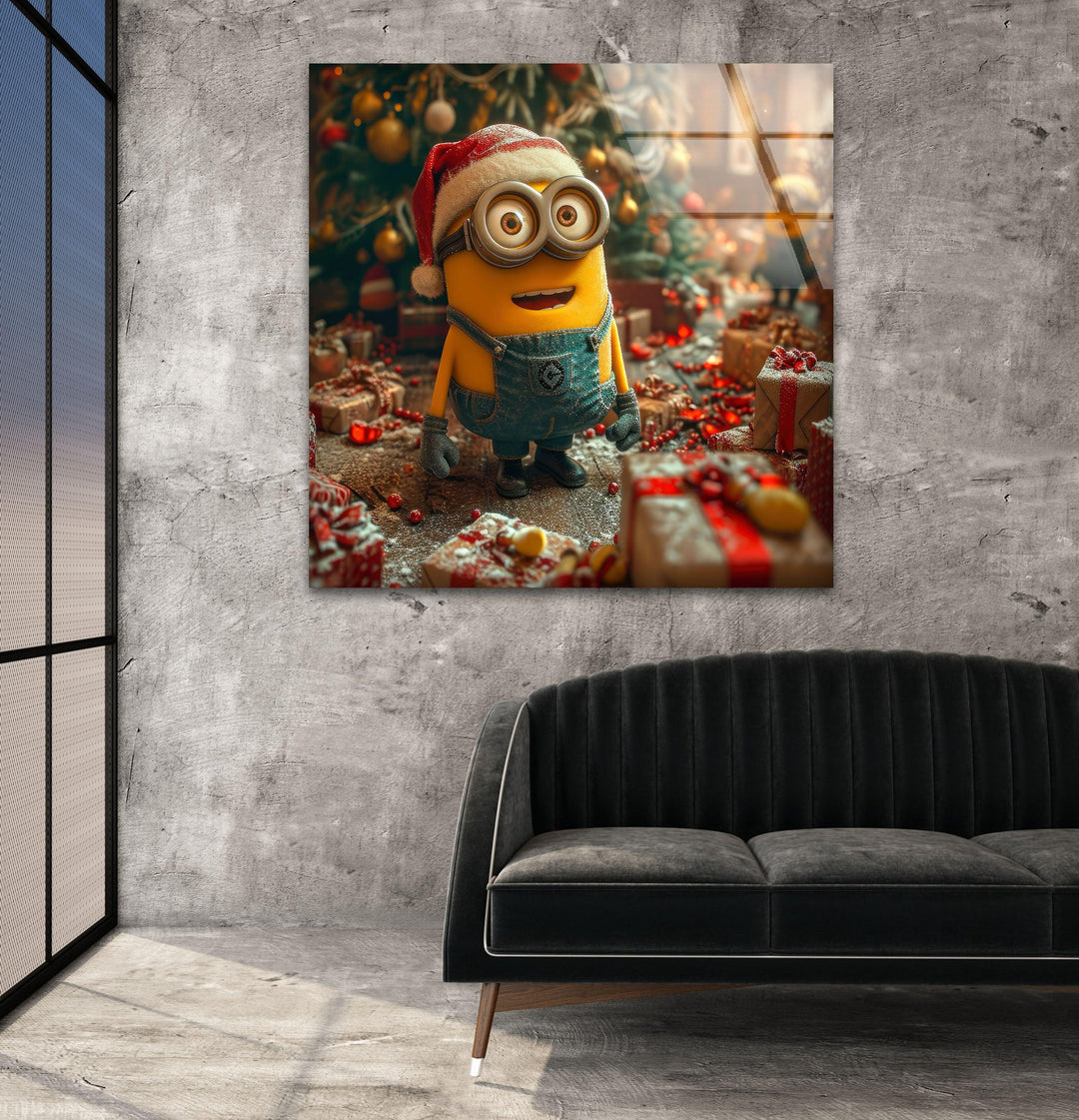 Minion Christmas Glass Wall Art Glass Printing Wall Art, Print photos on glass
