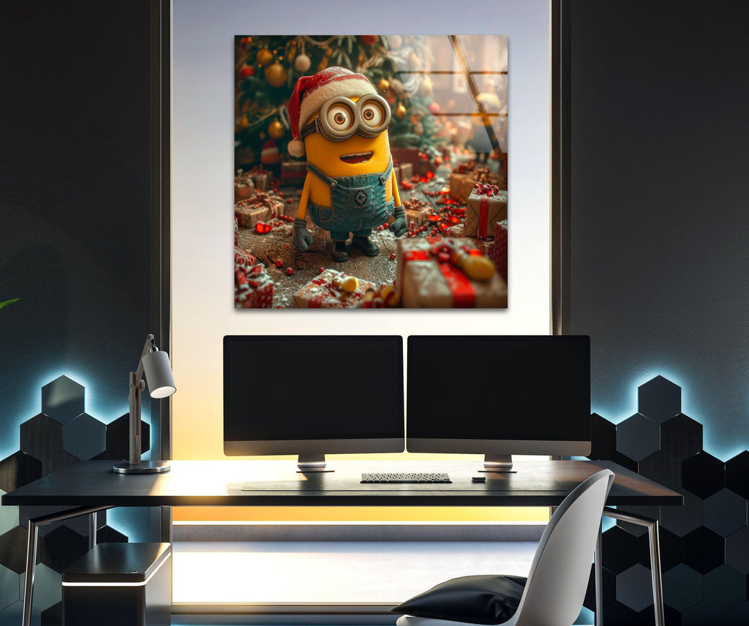 Minion Christmas Glass Wall Art custom glass pictures, glass art prints
