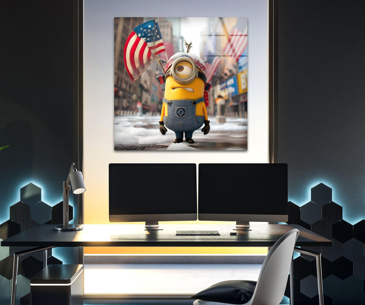 Minion and American Flag Glass Panels Art