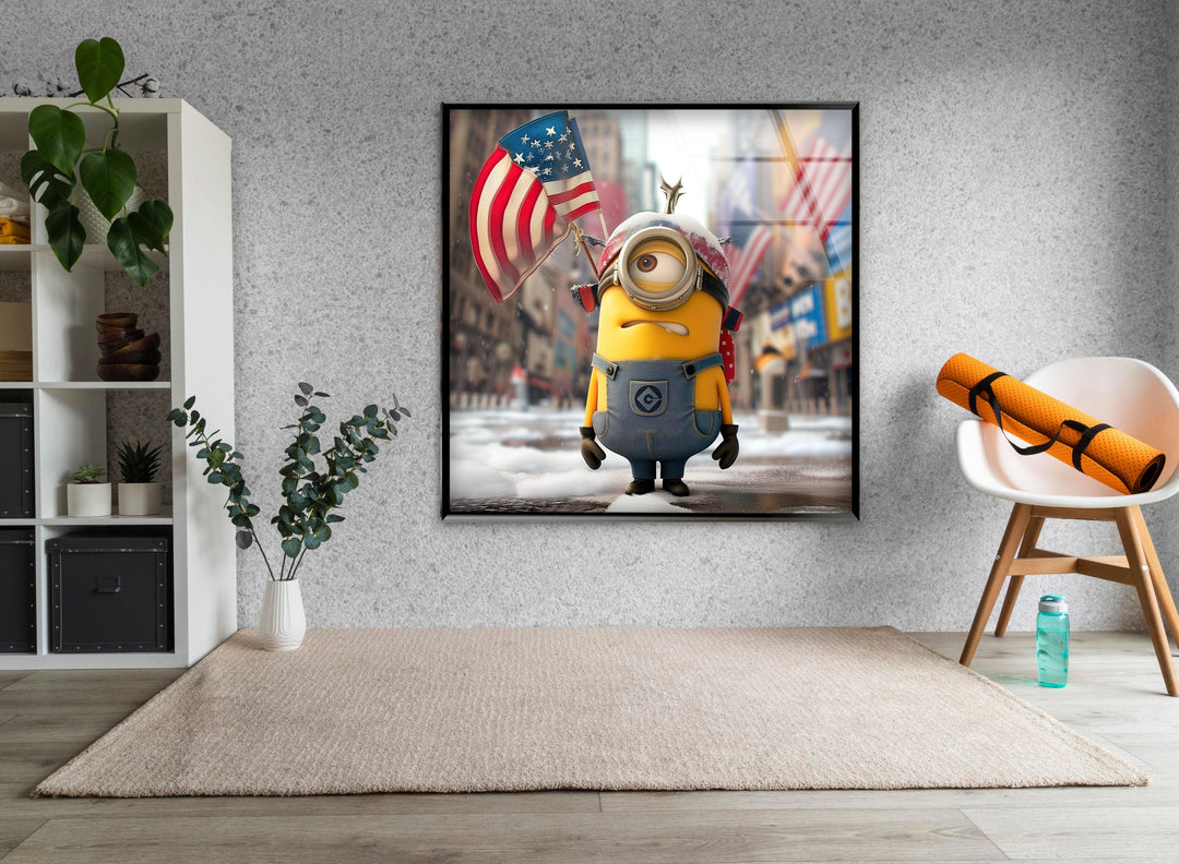 Minion and American Flag Glass Photos for Wall Decor