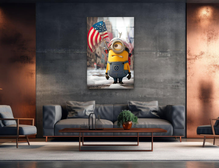 Minion and American Flag Glass Photo Prints for Walls