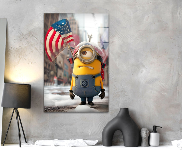 Minion and American Flag Picture on Glass Collections