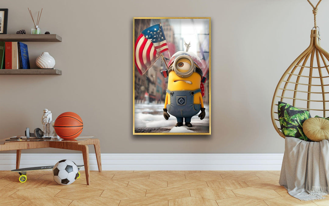 Minion and American Flag  Print on Glass Art Pieces