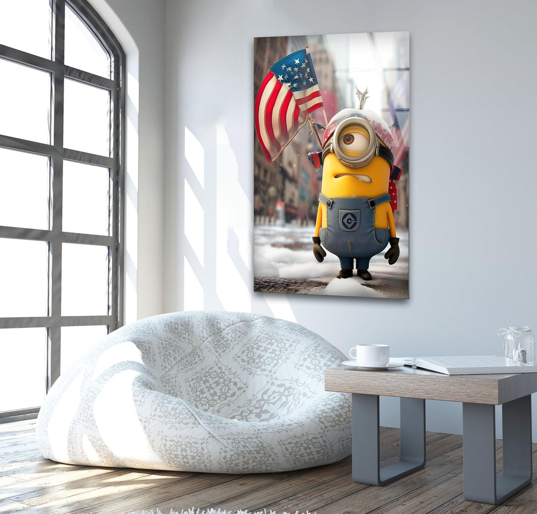 Minion and American Flag Print Photographs on Glass 