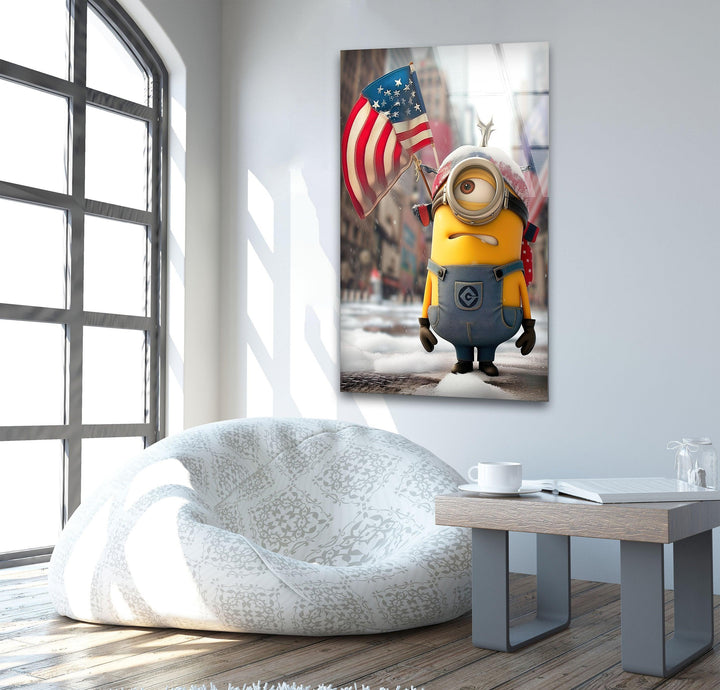 Minion and American Flag Print Photographs on Glass 