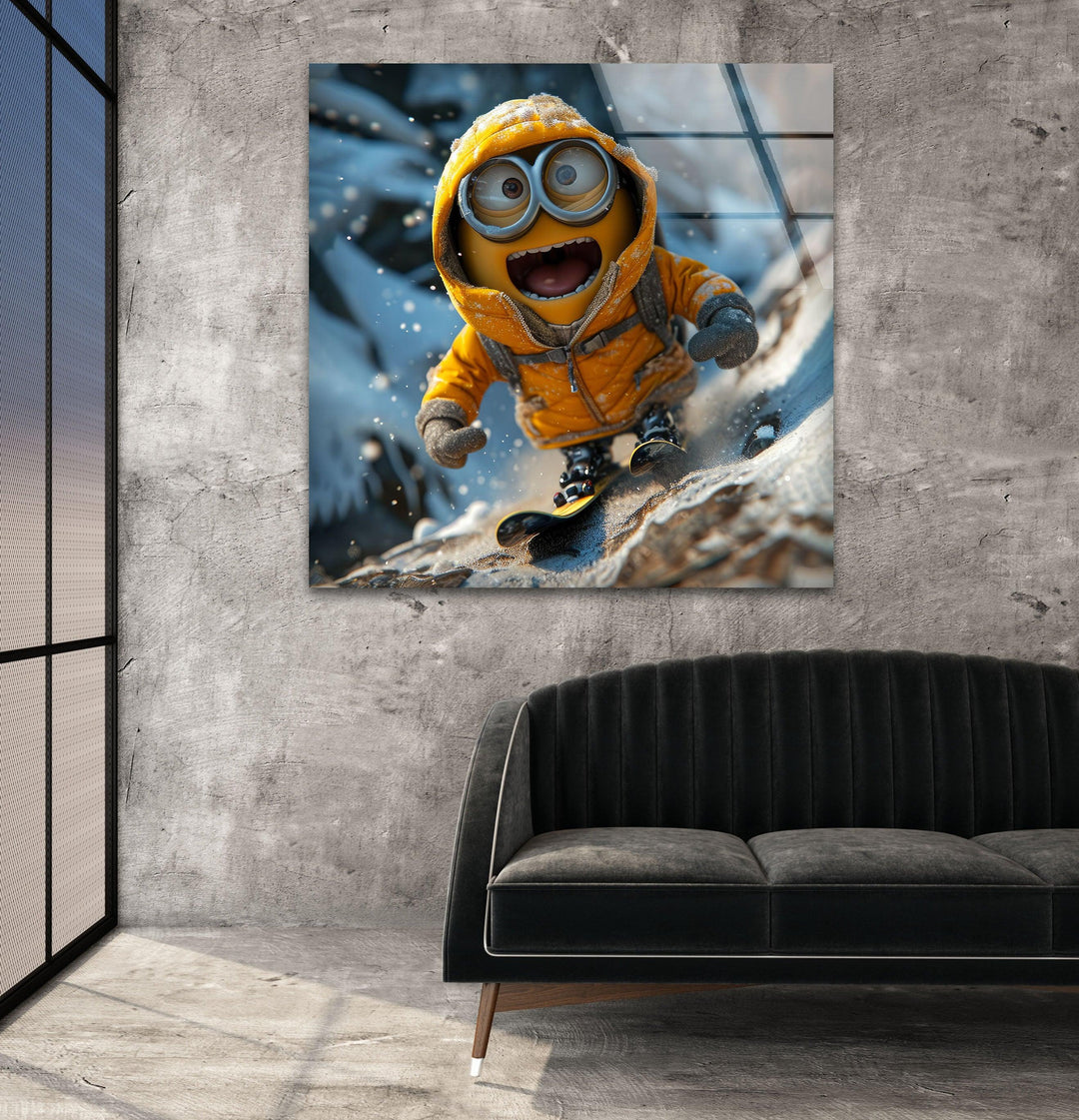 Minion Smiling Snowboard  Glass Wall Art