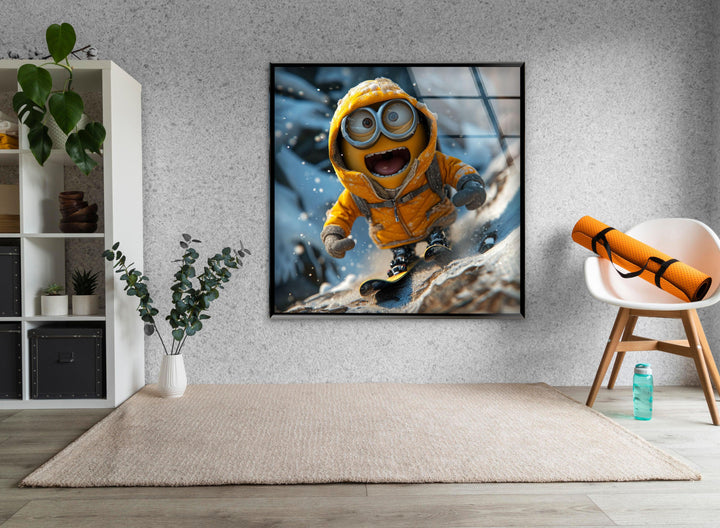 Minion Smiling Snowboard Glass Art