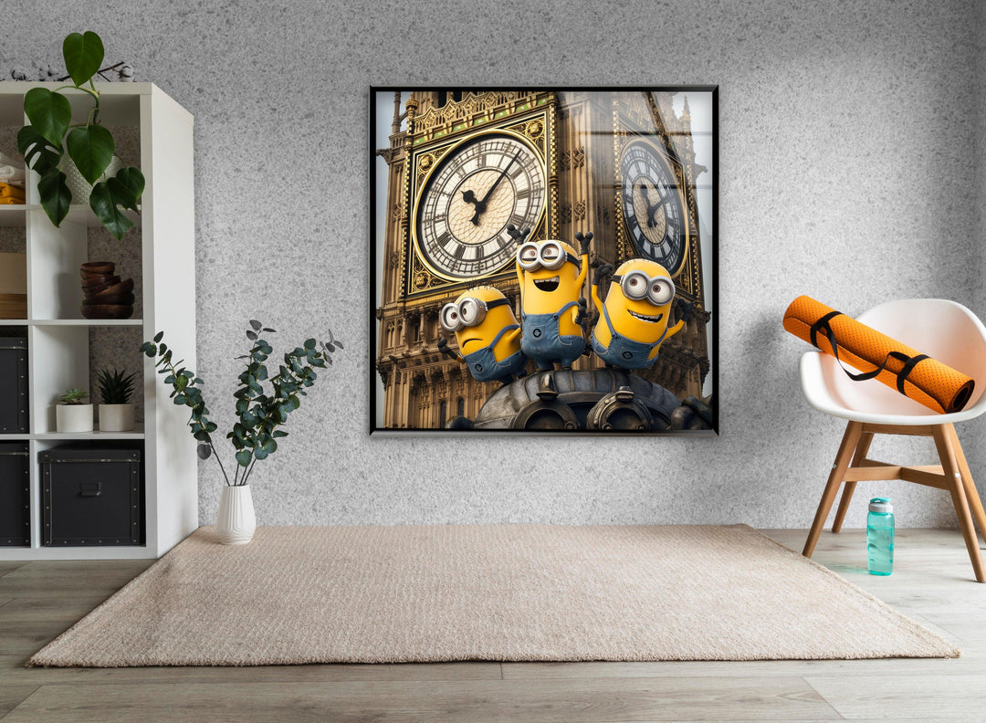 Clock Tower Minions Glass Wall Art, Glass Printing Wall Art, Print photos on glass