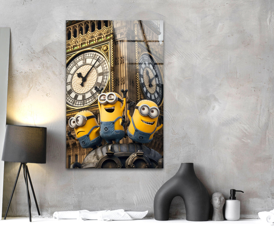 Clock Tower Minions Glass Wall Art, art glass wall art, glass wall art pictures