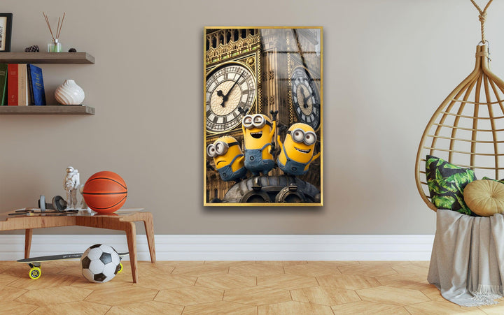 Clock Tower Minions Glass Wall Art, glass photo prints, glass picture prints