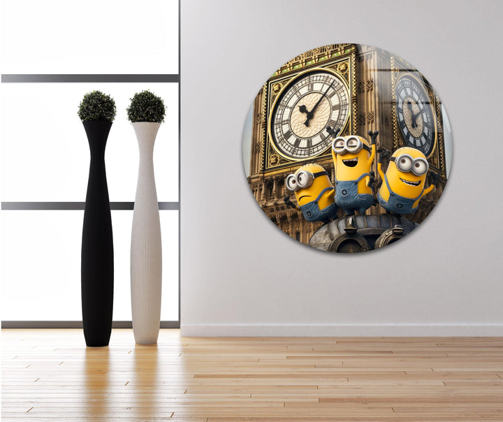 Clock Tower Minions Glass Wall Art, glass image printing, glass prints from photos