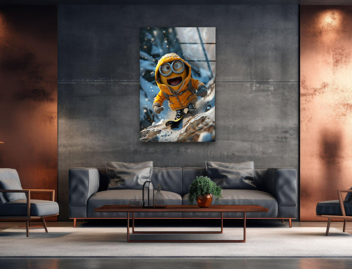 Minion Smiling Snowboard Glass Photos for Wall Decor