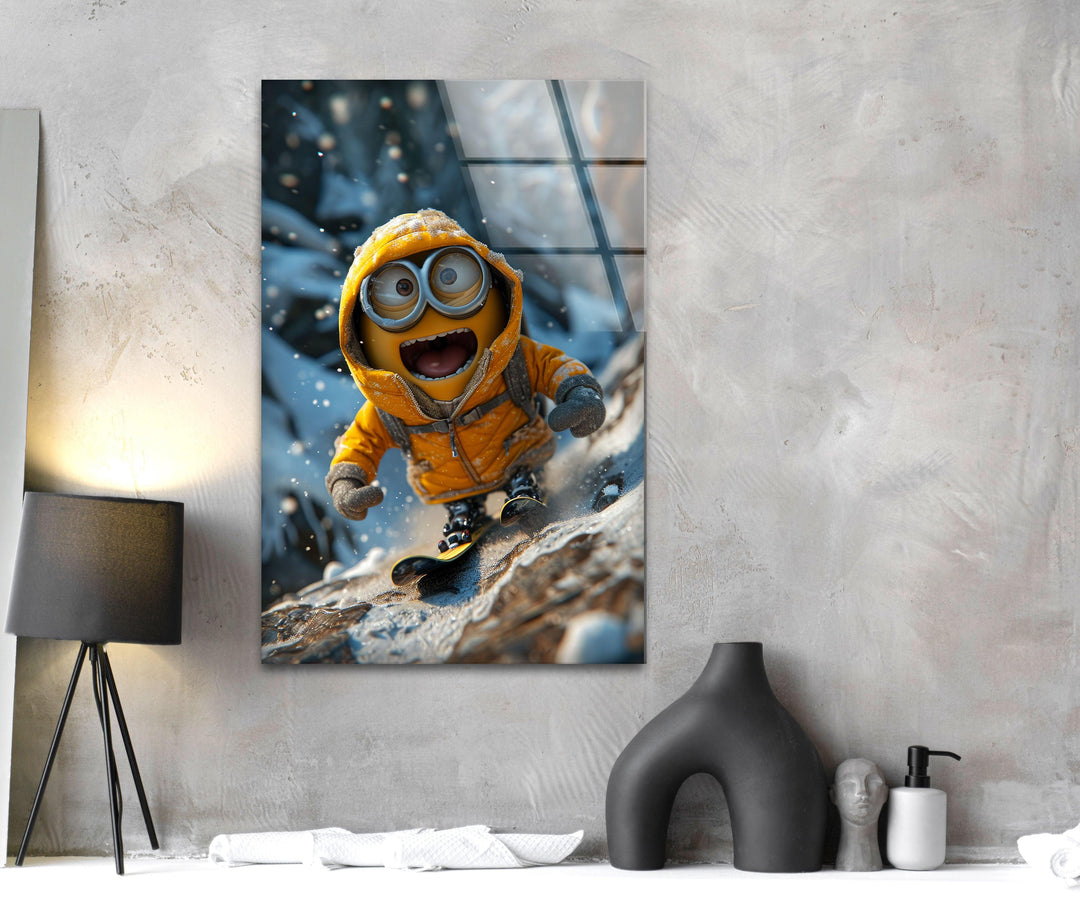 Minion Smiling Snowboard Photographs on Glass Prints