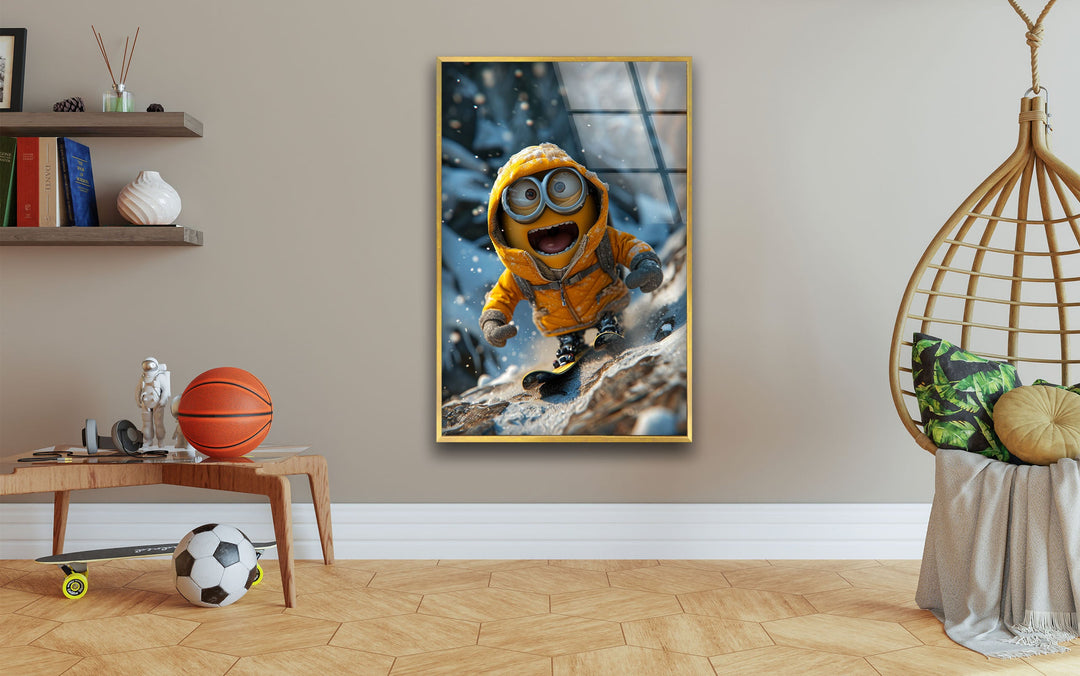 Minion Smiling Snowboard Glass Wall Pictures Art