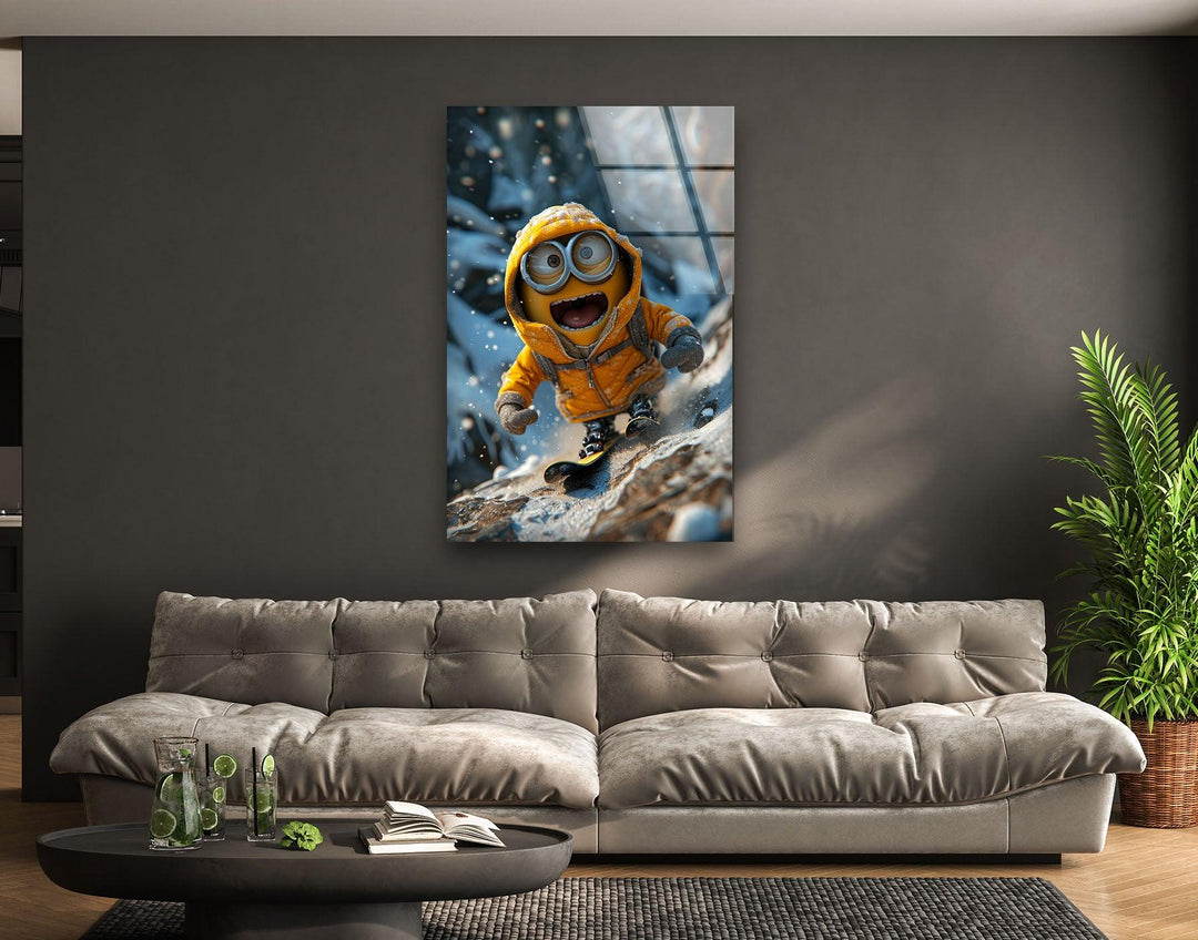 Minion Smiling Snowboard Glass Photo Prints for Wall