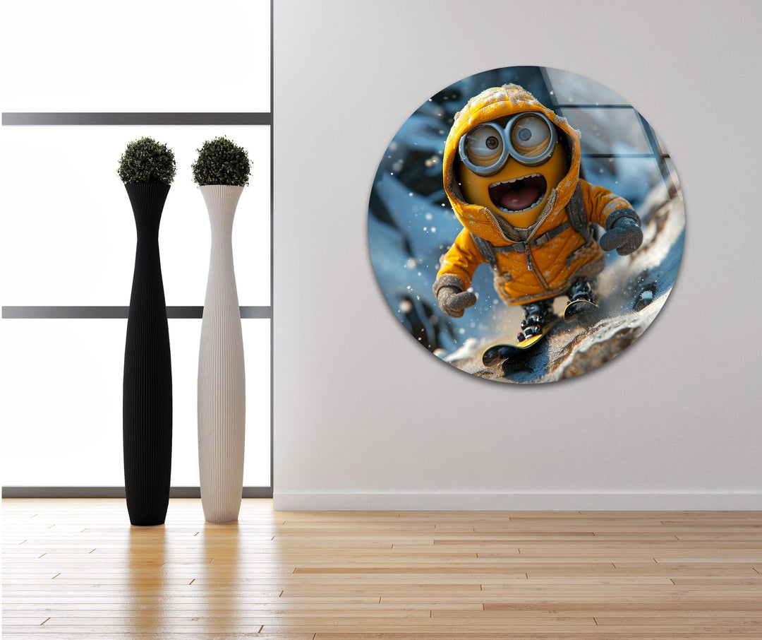 Minion Smiling Snowboard Glass Wall Artwork Designs