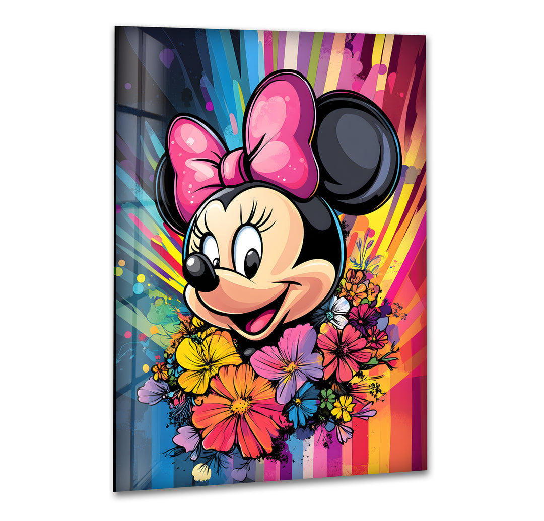 Minnie Mouse In Front Of Rainbow Glass Wall Art large glass photo prints, glass wall photos
