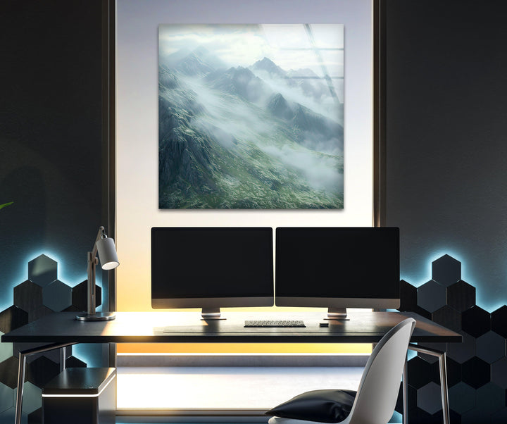 Misty & Foggy Mountain Glass Wall Art