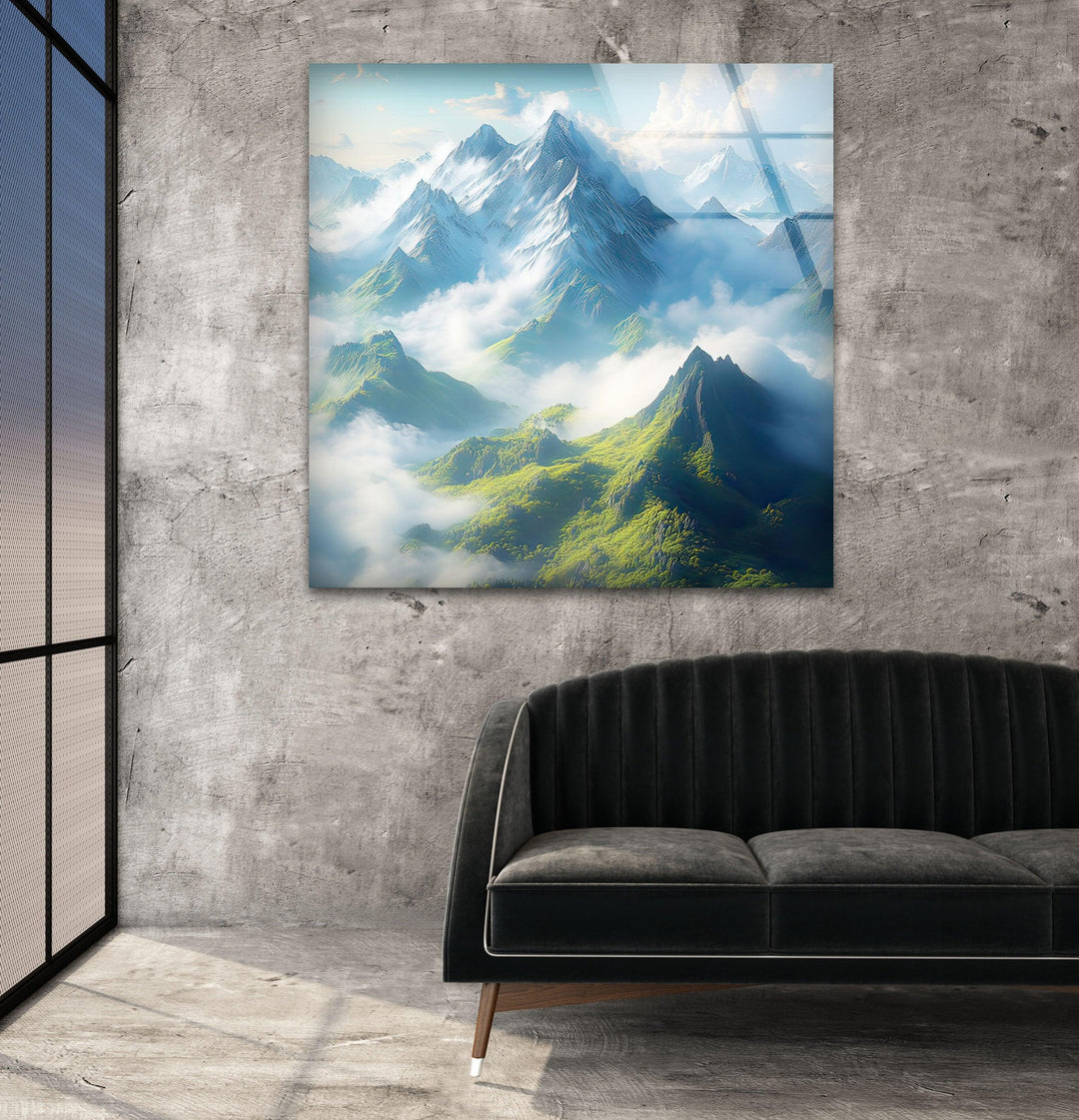 Misty Mountain Landscape Glass Wall Art glass photo prints, glass picture prints
