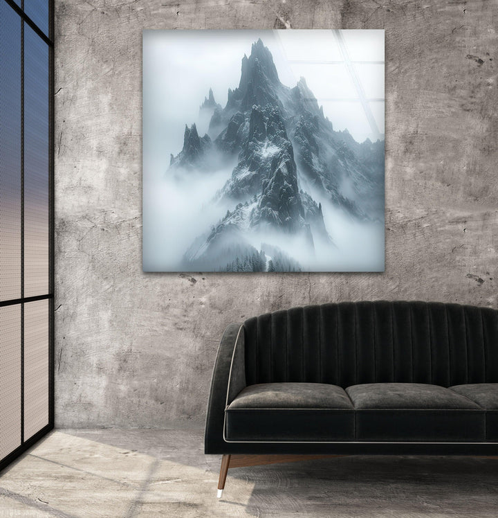 Misty Mountain Foggy Glass Wall Art photo print on glass, prints on glass wall art
