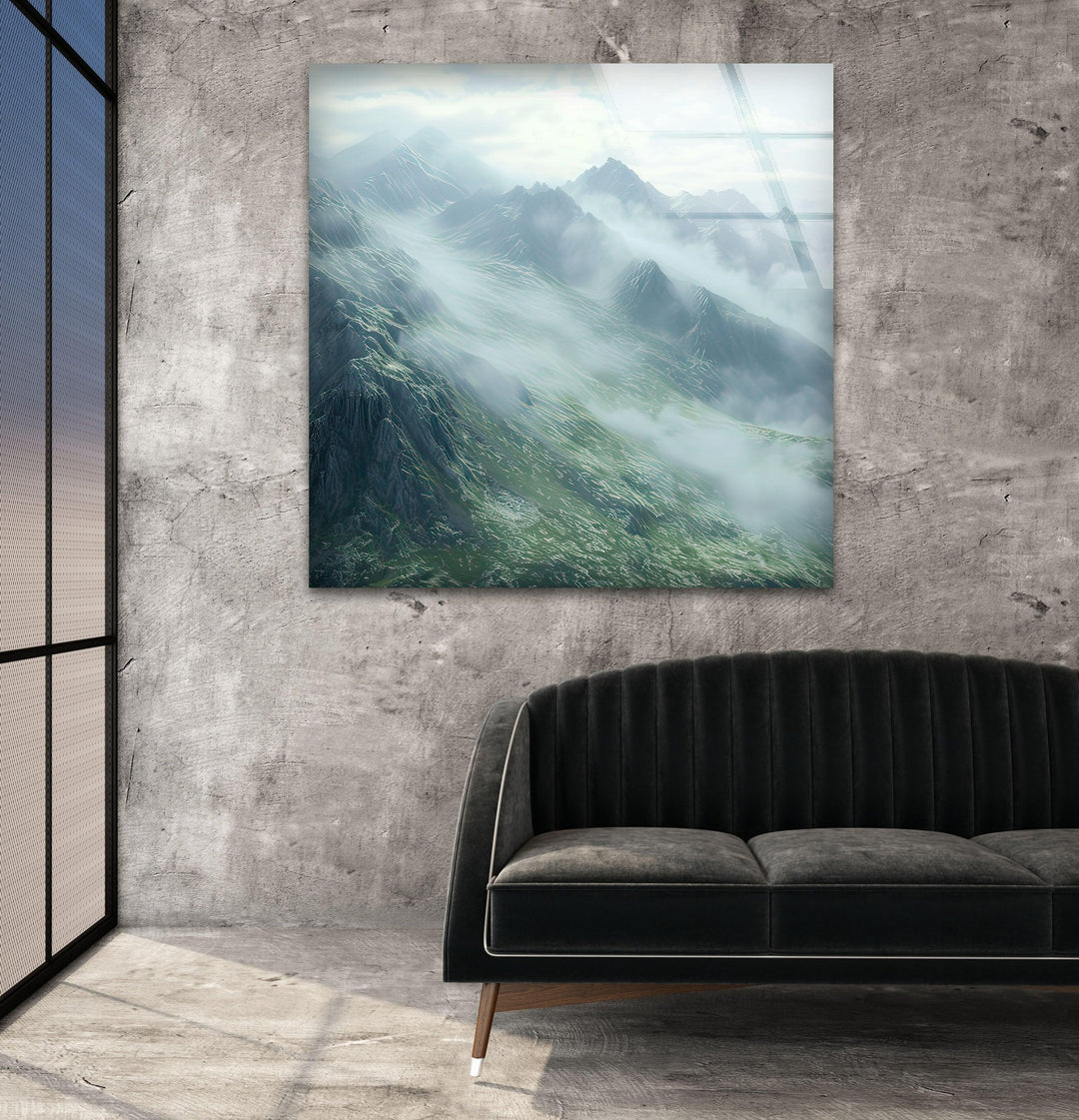 Misty & Foggy Mountain Glass Wall Art glass image printing, glass prints from photos
