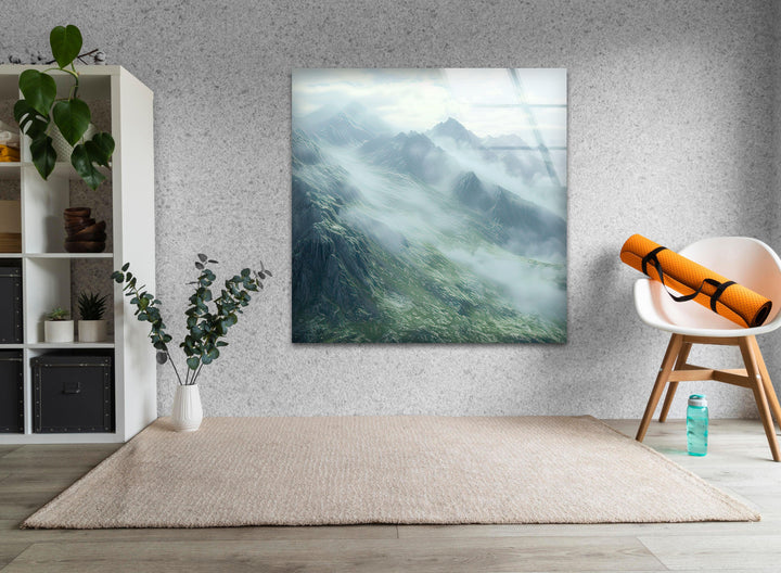 Misty & Foggy Mountain Glass Wall Art glass pictures for Wall, glass prints wall art
