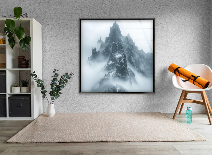 Misty Mountain Foggy Glass Wall Art large glass photo prints, glass wall photos
