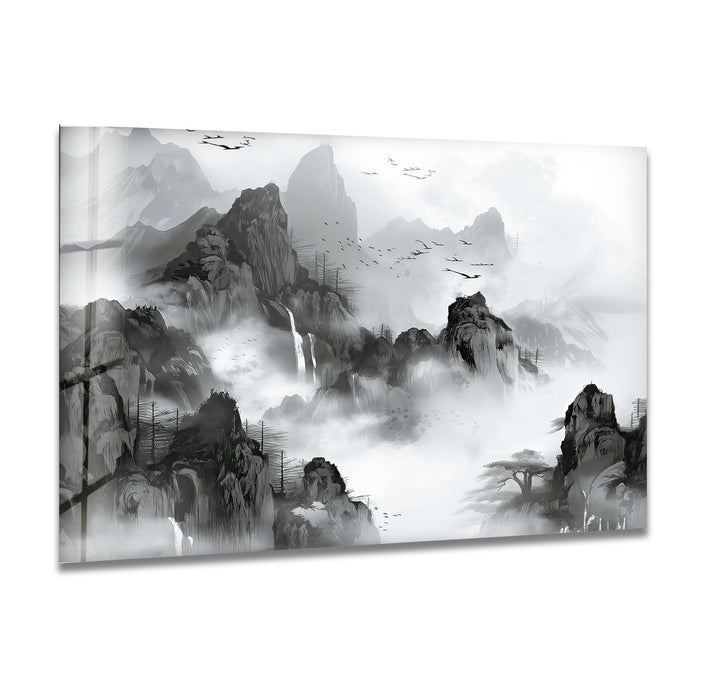 Foggy & Misty Mountain Glass Wall Art picture on glass wall art, photos printed on glass
