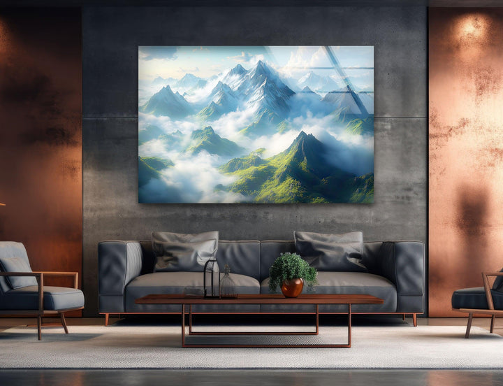 Misty Mountain Landscape Glass Wall Art photo print on glass, prints on glass wall art
