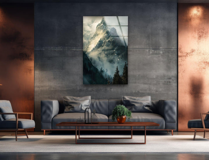 Foggy Misty Mountain Glass Wall Art photo print on glass, prints on glass wall art
