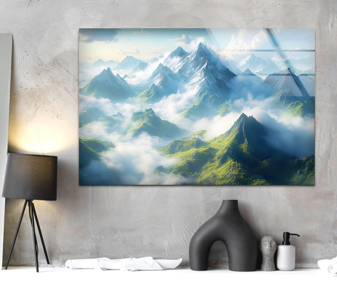 Misty Mountain Landscape Glass Wall Art large glass photo prints, glass wall photos
