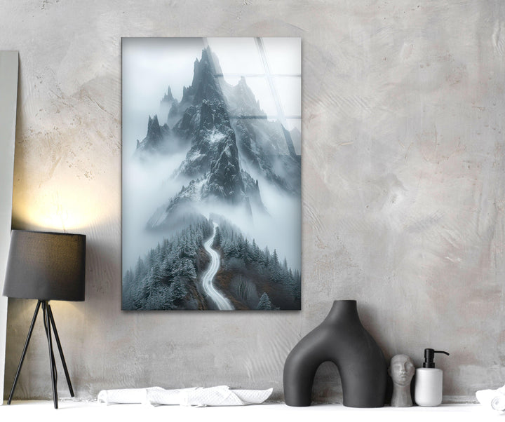 Misty Mountain Foggy Glass Wall Art glass photo prints, glass picture prints
