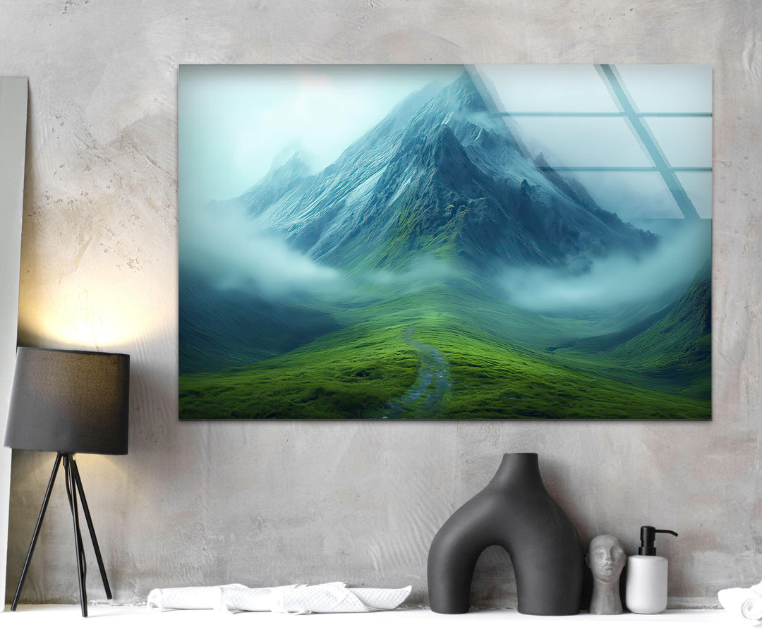 Misty Mountain Glass Wall Art custom glass photo prints, large glass prints
