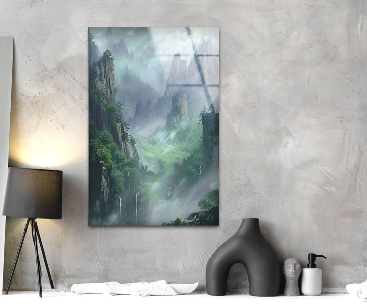 Misty & Foggy Mountains Glass Wall Art custom glass photo prints, large glass prints
