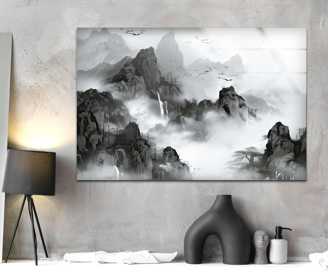 Foggy & Misty Mountain Glass Wall Art glass image printing, glass prints from photos
