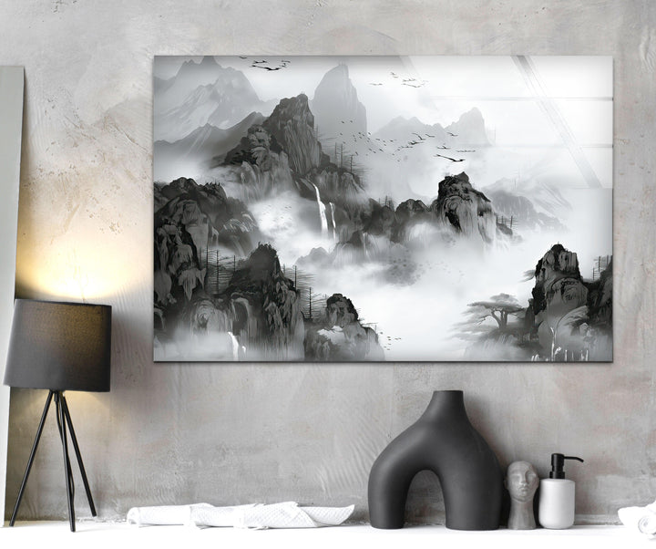 Foggy & Misty Mountain Glass Wall Art glass image printing, glass prints from photos
