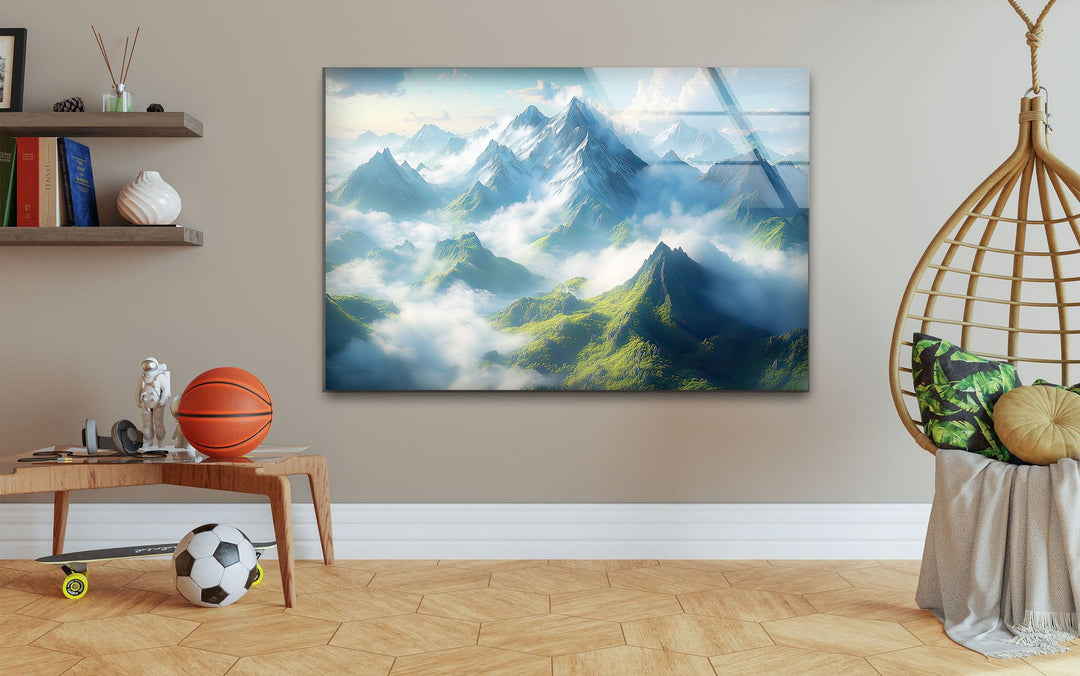 Misty Mountain Landscape Glass Wall Art custom glass photo prints, large glass prints
