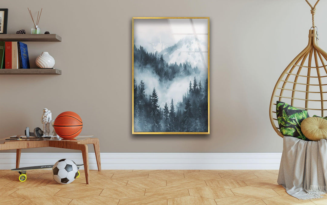 Misty Mountain Snowy Glass Wall Art picture on glass wall art, photos printed on glass