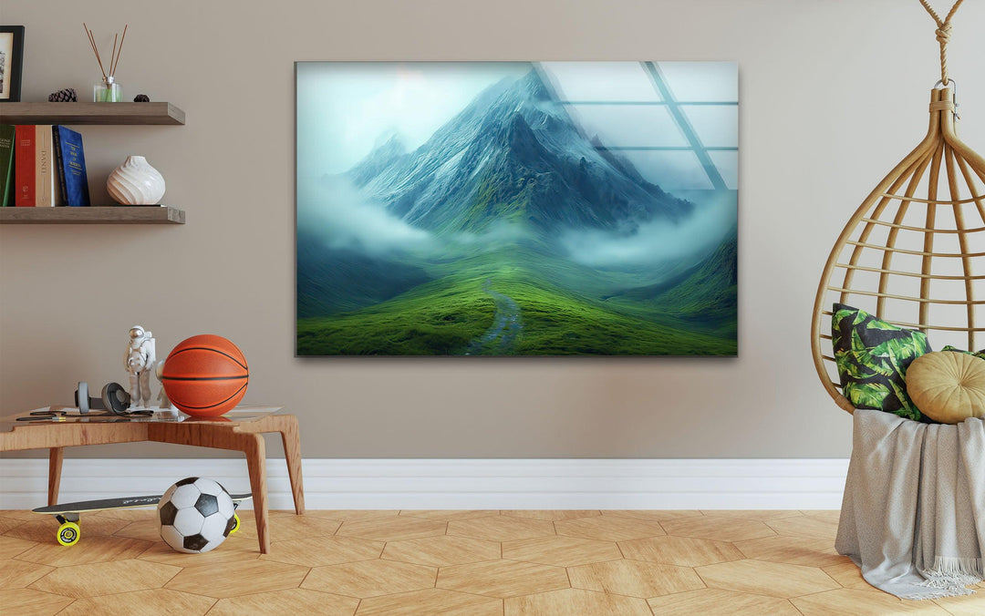 Misty Mountain Glass Wall Art picture on glass wall art, photos printed on glass
