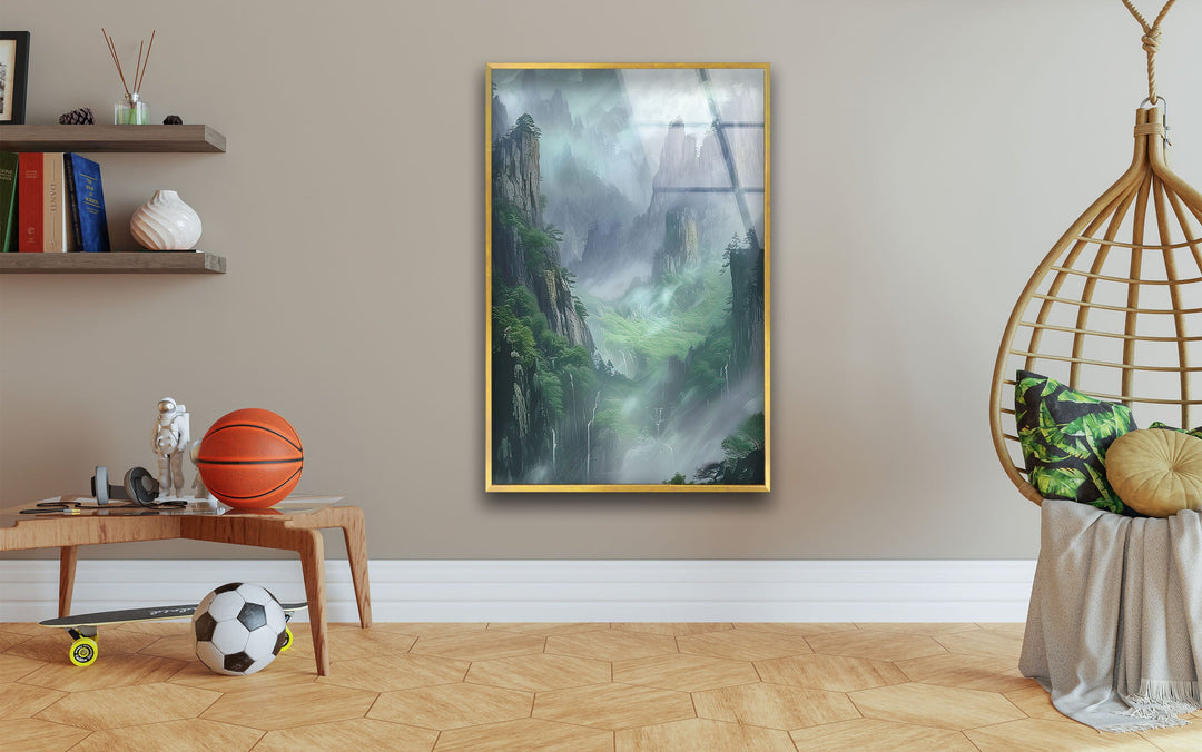 Misty & Foggy Mountains Glass Wall Art picture on glass wall art, photos printed on glass
