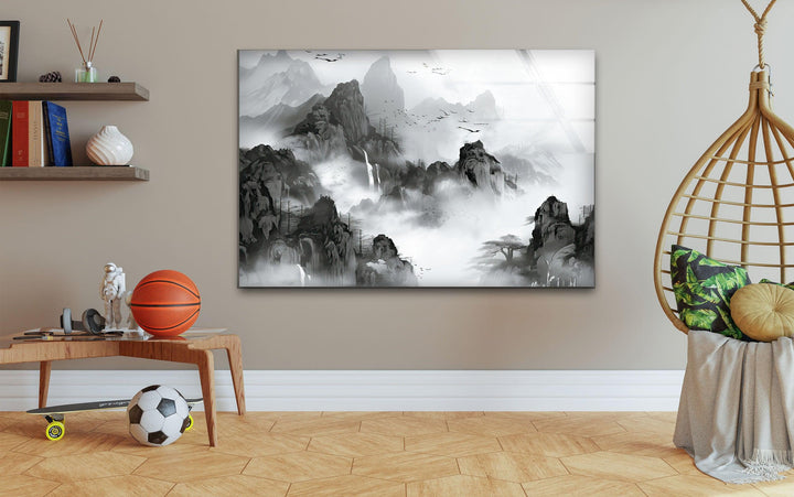 Foggy & Misty Mountain Glass Wall Art glass pictures for Wall, glass prints wall art
