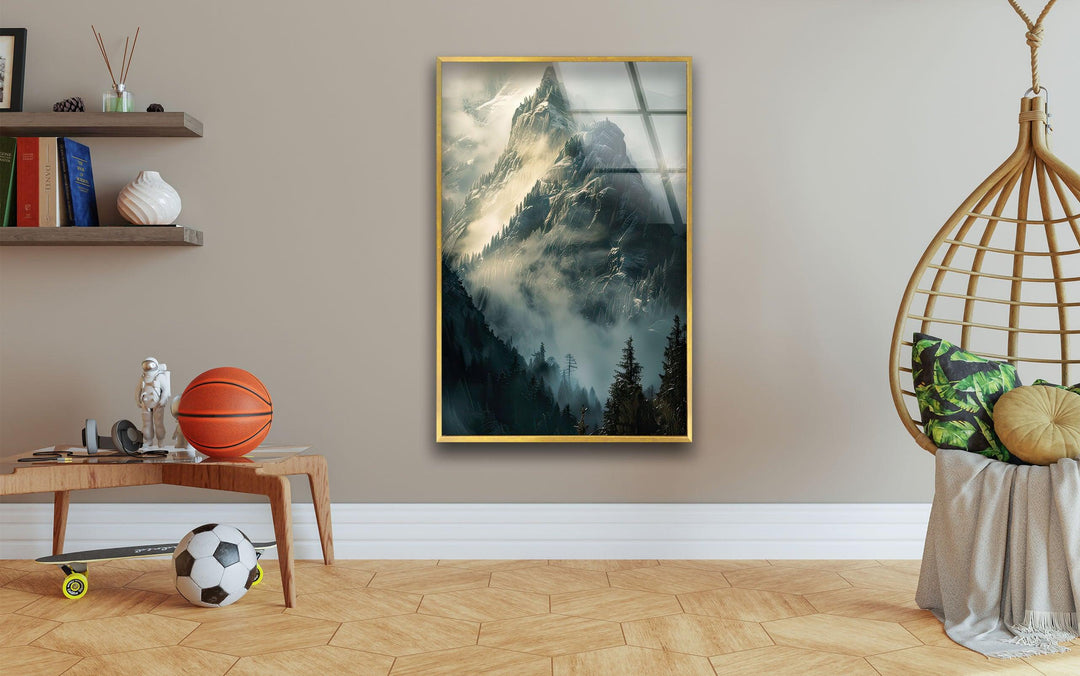 Foggy Misty Mountain Glass Wall Art custom glass photo prints, large glass prints
