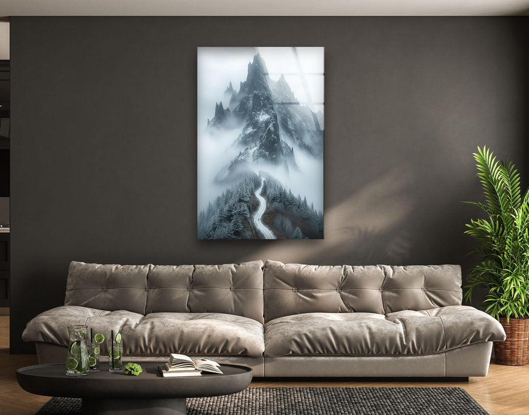 Misty Mountain Foggy Glass Wall Art glass art painting, glass art for the Wall
